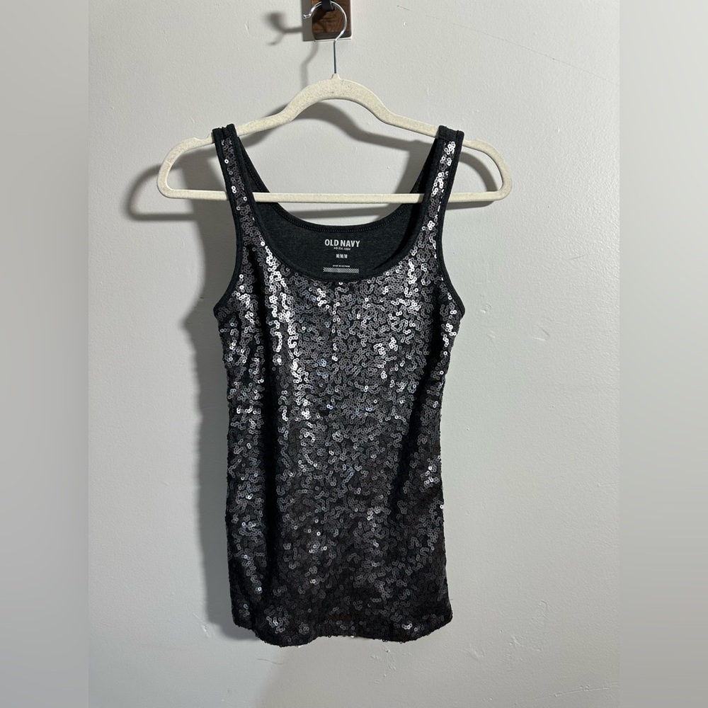 Old Navy Womenβs M Gray Sequin Tank Top Party Fitted | SKU 0575